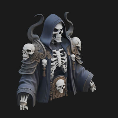 Hooded Skeleton Reaper Bust Statue Design 1 3D Print