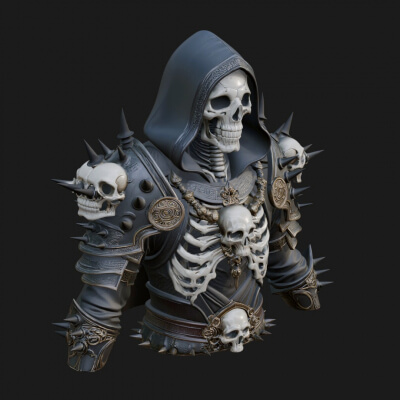 Hooded Skeleton Reaper Bust Statue Design 10 3D Print