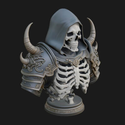 Hooded Skeleton Reaper Bust Statue Design 11 3D Print