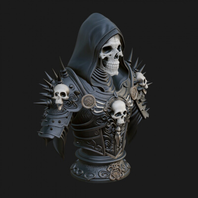Hooded Skeleton Reaper Bust Statue Design 12 3D Print