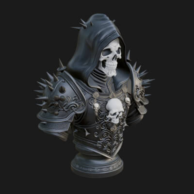 Hooded Skeleton Reaper Bust Statue Design 13 3d Print