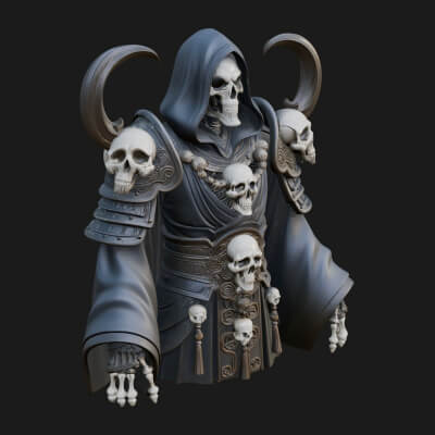 Hooded Skeleton Reaper Bust Statue Design 14 3D Print