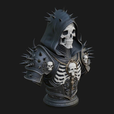 Hooded Skeleton Reaper Bust Statue Design 15 3D Print