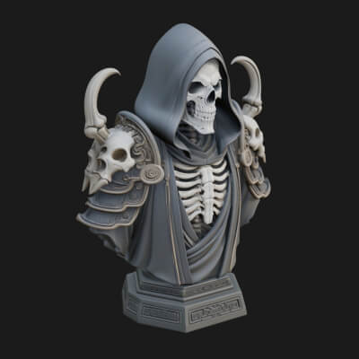 Hooded Skeleton Reaper Bust Statue Design 2 3D Print