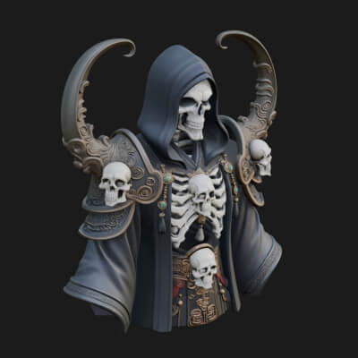 Hooded Skeleton Reaper Bust Statue Design 3 3D Print