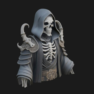 Hooded Skeleton Reaper Bust Statue Design 4 3D Print