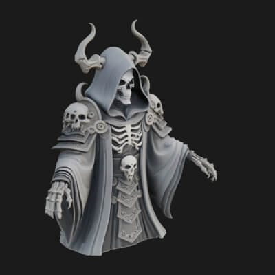 Hooded Skeleton Reaper Bust Statue Design 5 3D Print