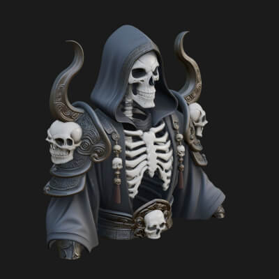 Hooded Skeleton Reaper Bust Statue Design 6 3D Print