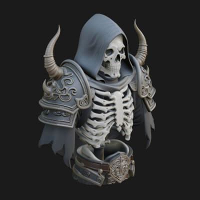 Hooded Skeleton Reaper Bust Statue Design 7 3D Print