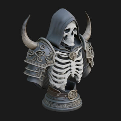 Hooded Skeleton Reaper Bust Statue Design 8 3D Print