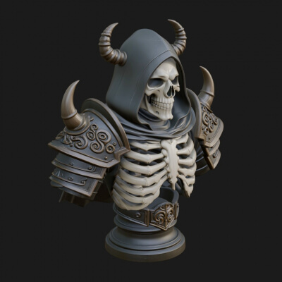 Hooded Skeleton Reaper Bust Statue Design 9 3D Print
