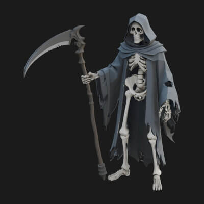 Hooded Skeleton Reaper Statue Design 10 3D Print Model
