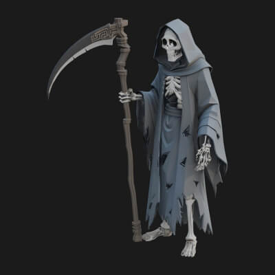 Hooded Skeleton Reaper Statue Design 11 3D Print Model