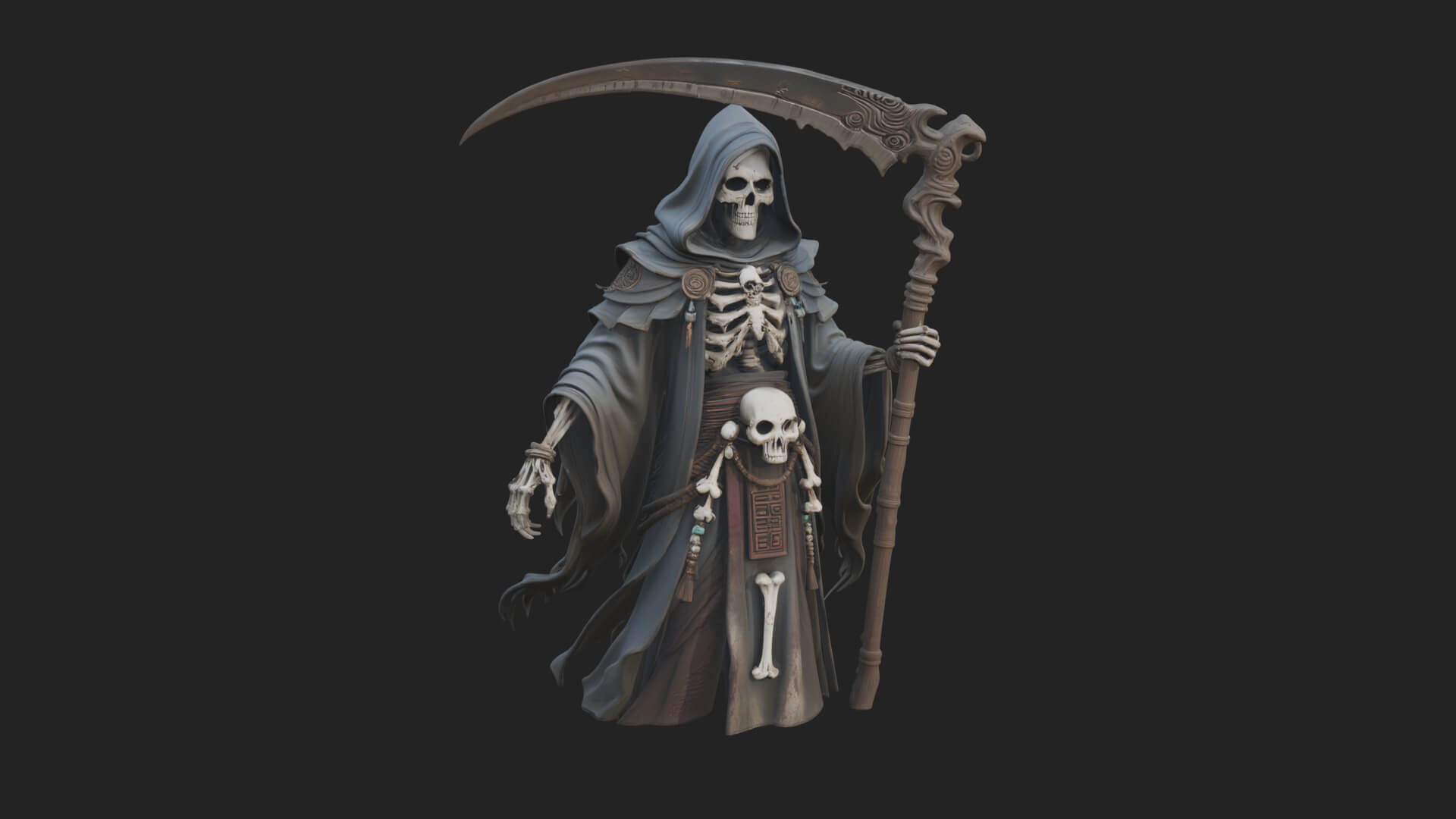 Hooded Skeleton Reaper Statue Design 12 3D Print Model 3D Model