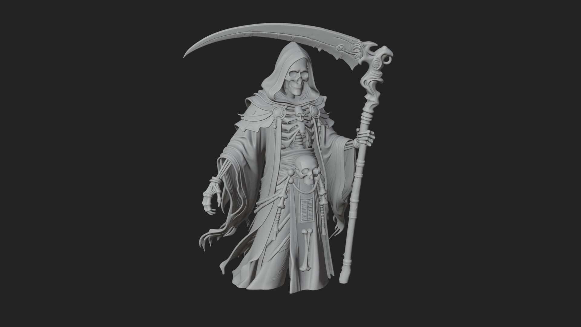 Hooded Skeleton Reaper Statue Design 12 3D Print Model 3D Model