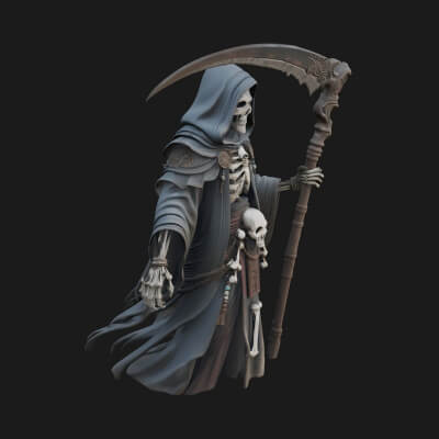 Hooded Skeleton Reaper Statue Design 12 3D Print Model