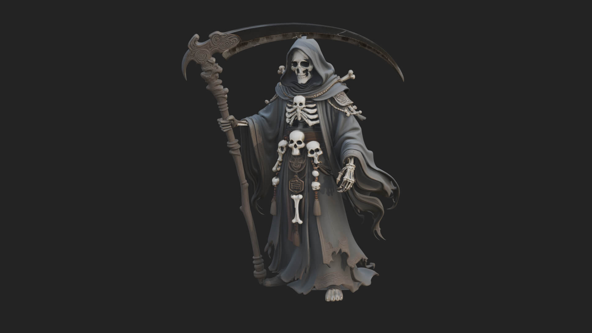 Hooded Skeleton Reaper Statue Design 13 3D Print Model 3D Model