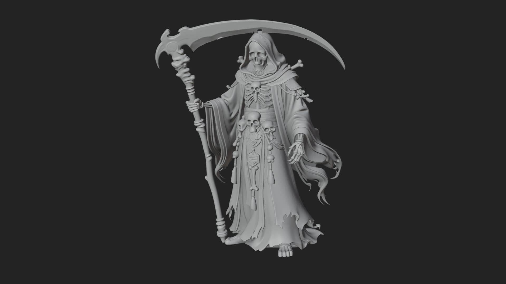 Hooded Skeleton Reaper Statue Design 13 3D Print Model 3D Model