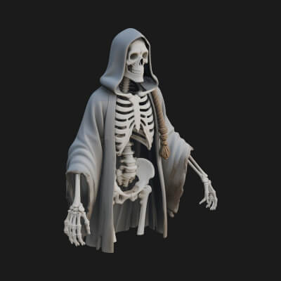 Hooded Skeleton Reaper Statue Design 17 3D Print Model
