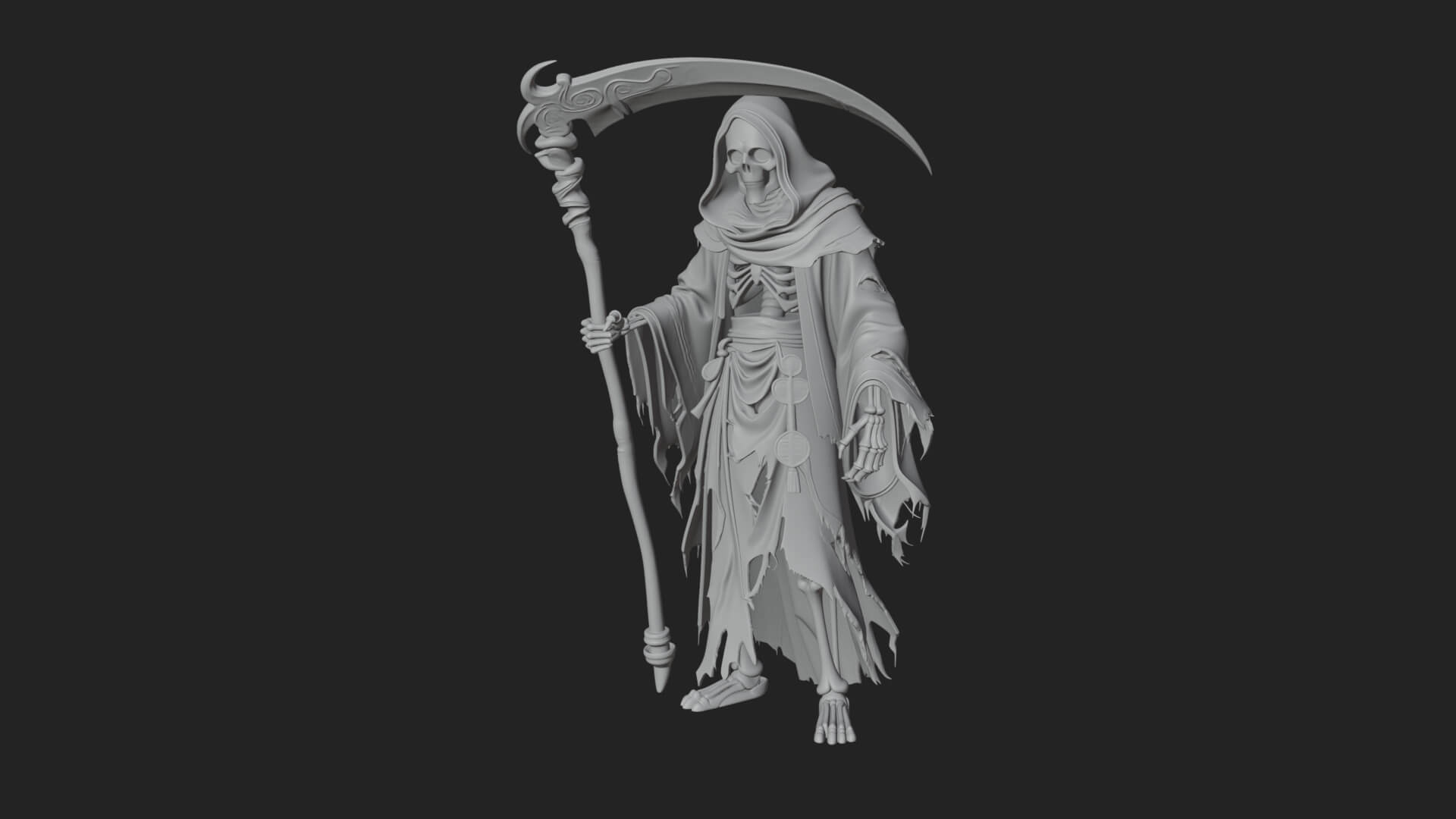 Hooded Skeleton Reaper Statue Design 23 3D Print Model 3D Model