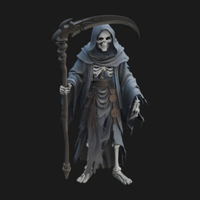 Hooded Skeleton Reaper Statue Design 23 3D Print Model