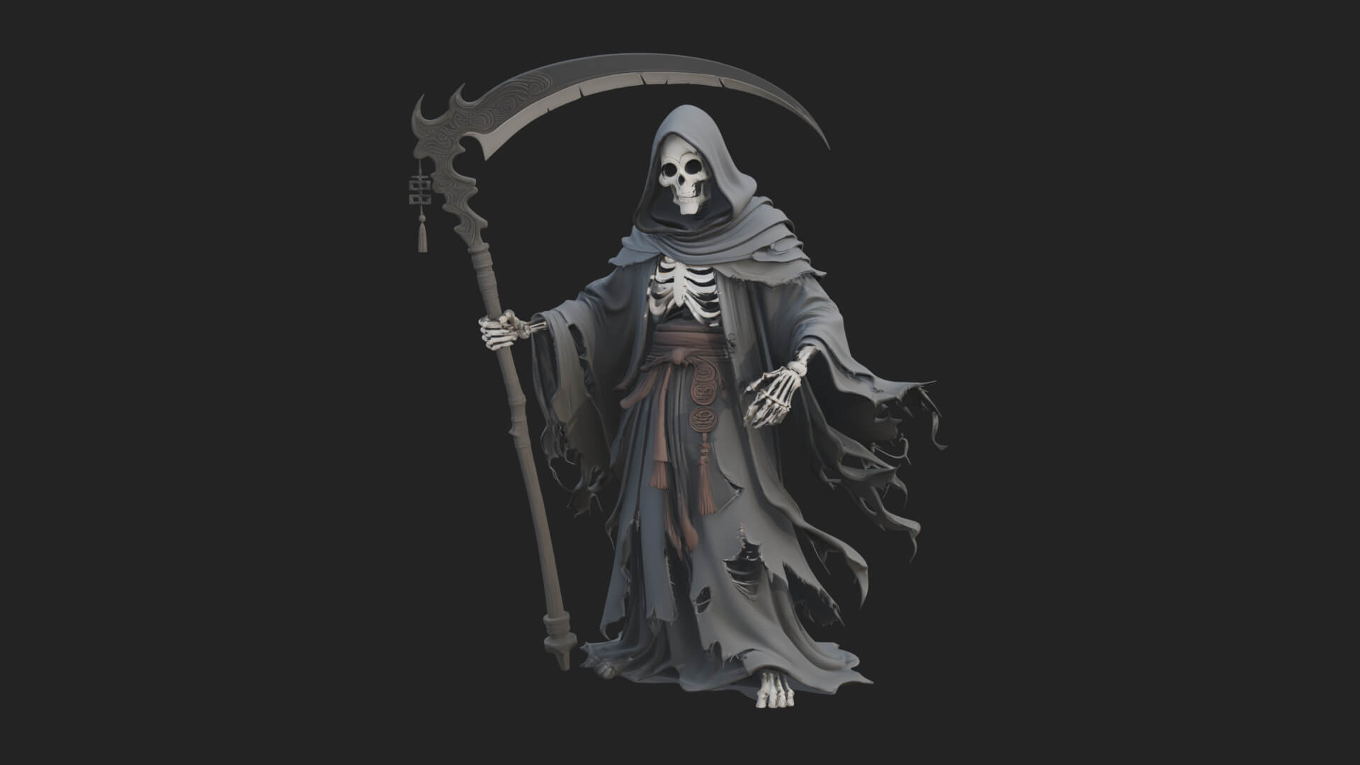 Hooded Skeleton Reaper Statue Design 29 3D Print Model 3D Model