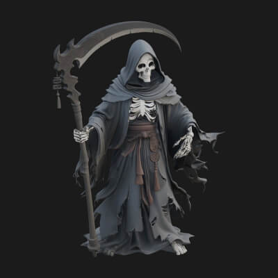 Hooded Skeleton Reaper Statue Design 29 3D Print Model