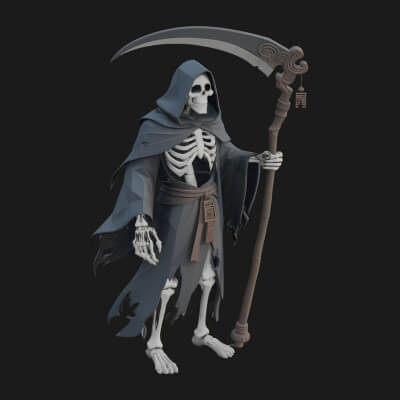 Hooded Skeleton Reaper Statue Design 3 3D Print Model