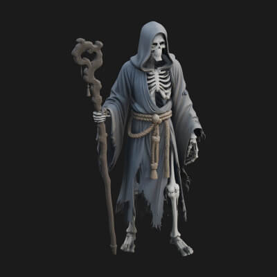 Hooded Skeleton Reaper Statue Design 30 3D Print Model