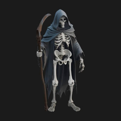 Hooded Skeleton Reaper Statue Design 31 3d Print Model
