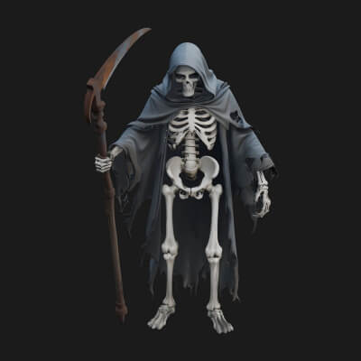 Hooded Skeleton Reaper Statue Design 34 3D Print Model
