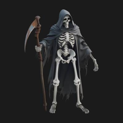 Hooded Skeleton Reaper Statue Design 36 3D Print Model