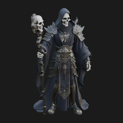 Hooded Skeleton Reaper Statue Design 5 3D Print Model