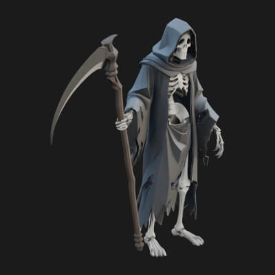 Hooded Skeleton Reaper Statue Design 6 3D Print Model