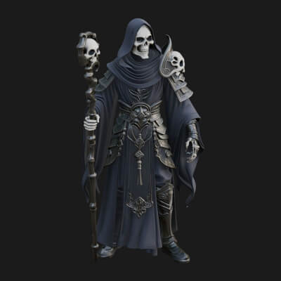 Hooded Skeleton Reaper Statue Design 7 3D Print Model
