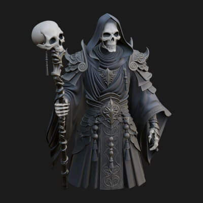 Hooded Skeleton Reaper Statue Design 8 3D Print Model