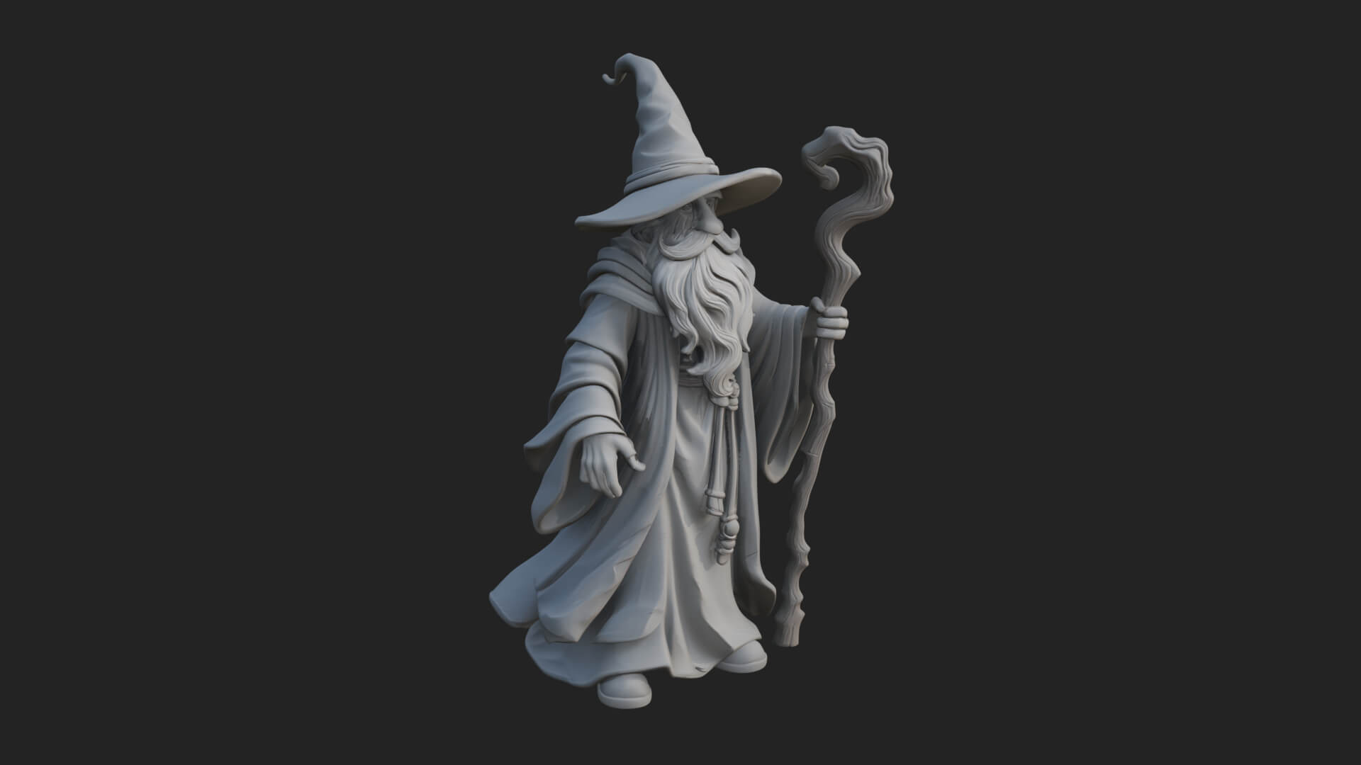 Hooded Wizard with Staff Statue Design 10 3D Print Model 3D Model