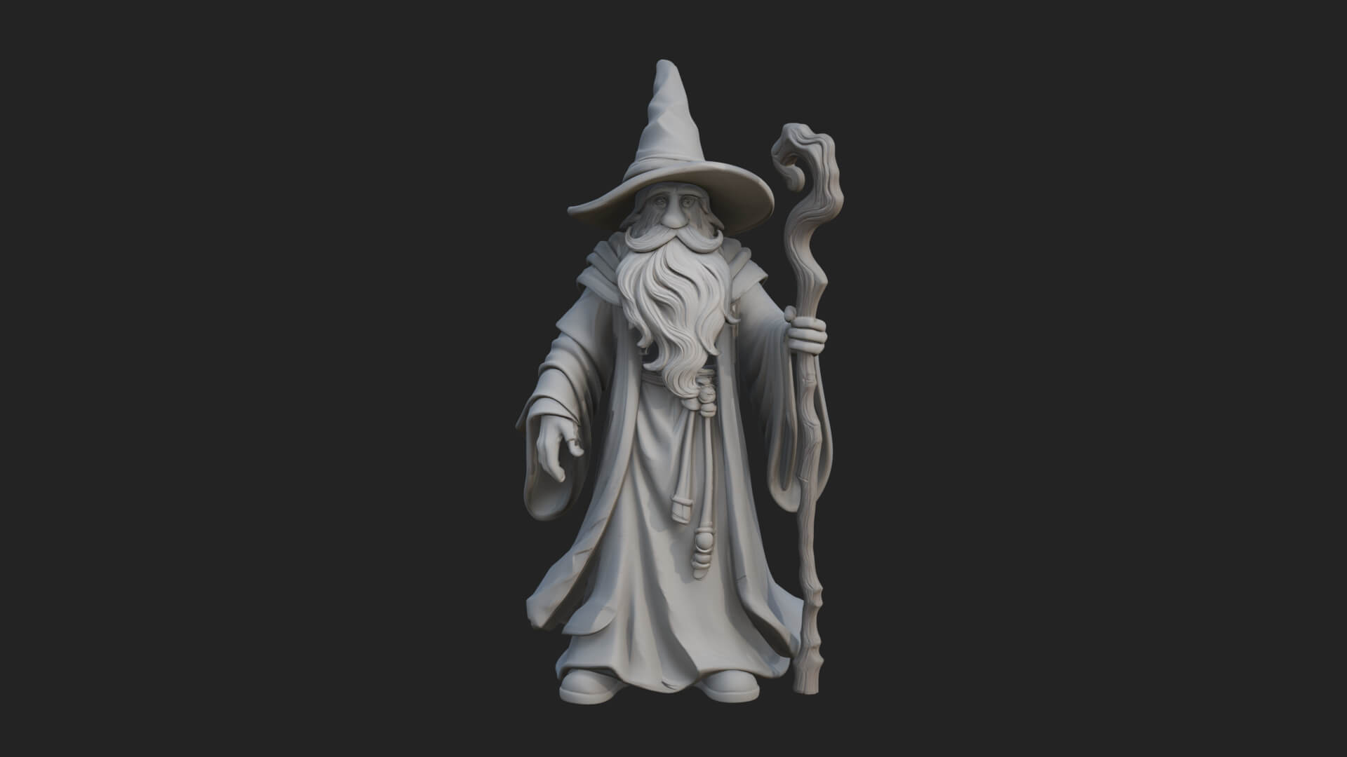 Hooded Wizard with Staff Statue Design 10 3D Print Model 3D Model