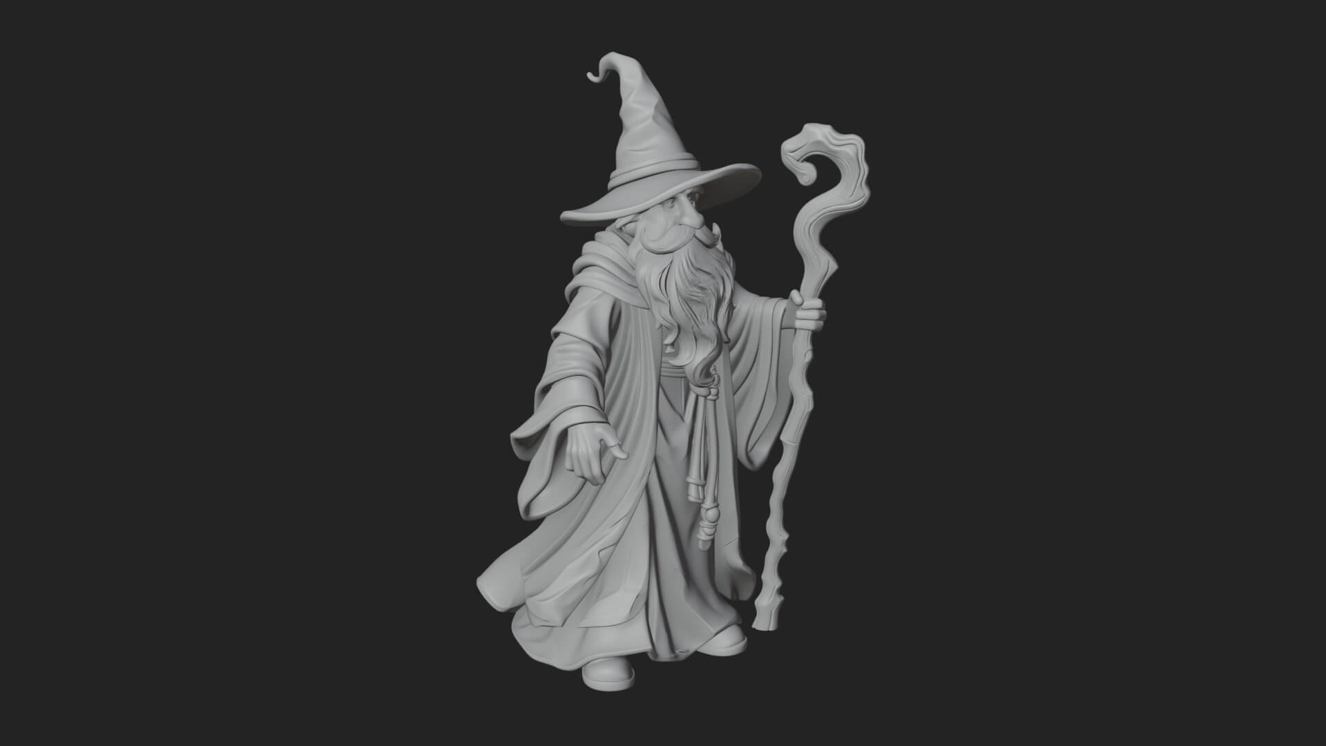 Hooded Wizard with Staff Statue Design 10 3D Print Model 3D Model