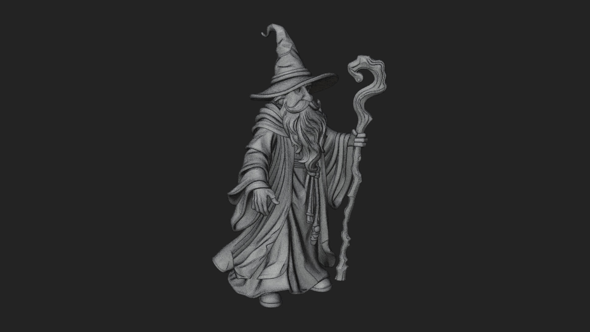 Hooded Wizard with Staff Statue Design 10 3D Print Model 3D Model