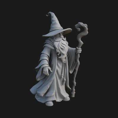 Hooded Wizard with Staff Statue Design 10 3D Print Model