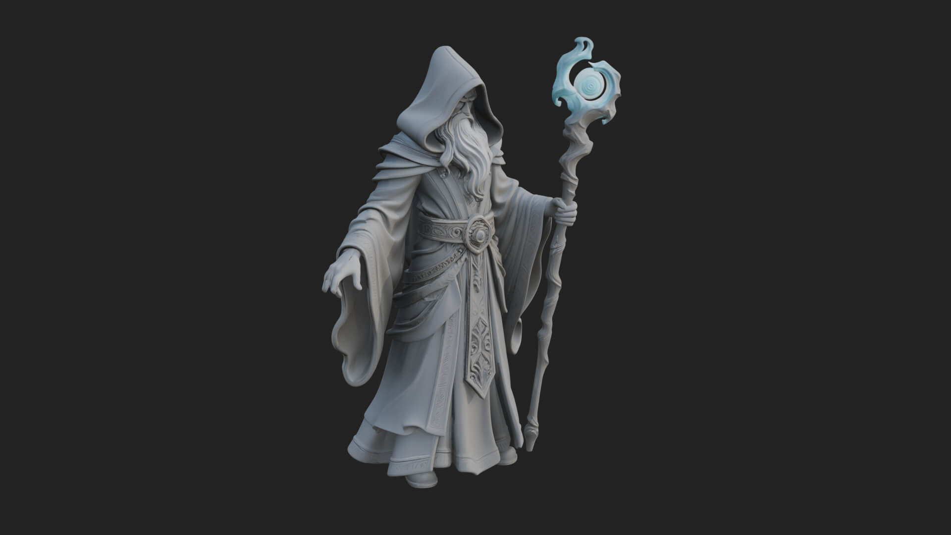 Hooded Wizard with Staff Statue Design 11 3D Print Model 3D Model
