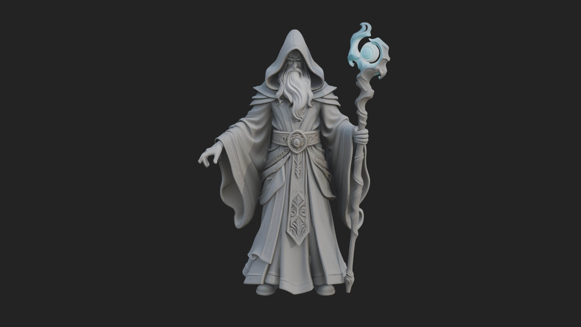 Hooded Wizard with Staff Statue Design 11 3D Print Model 3D Model