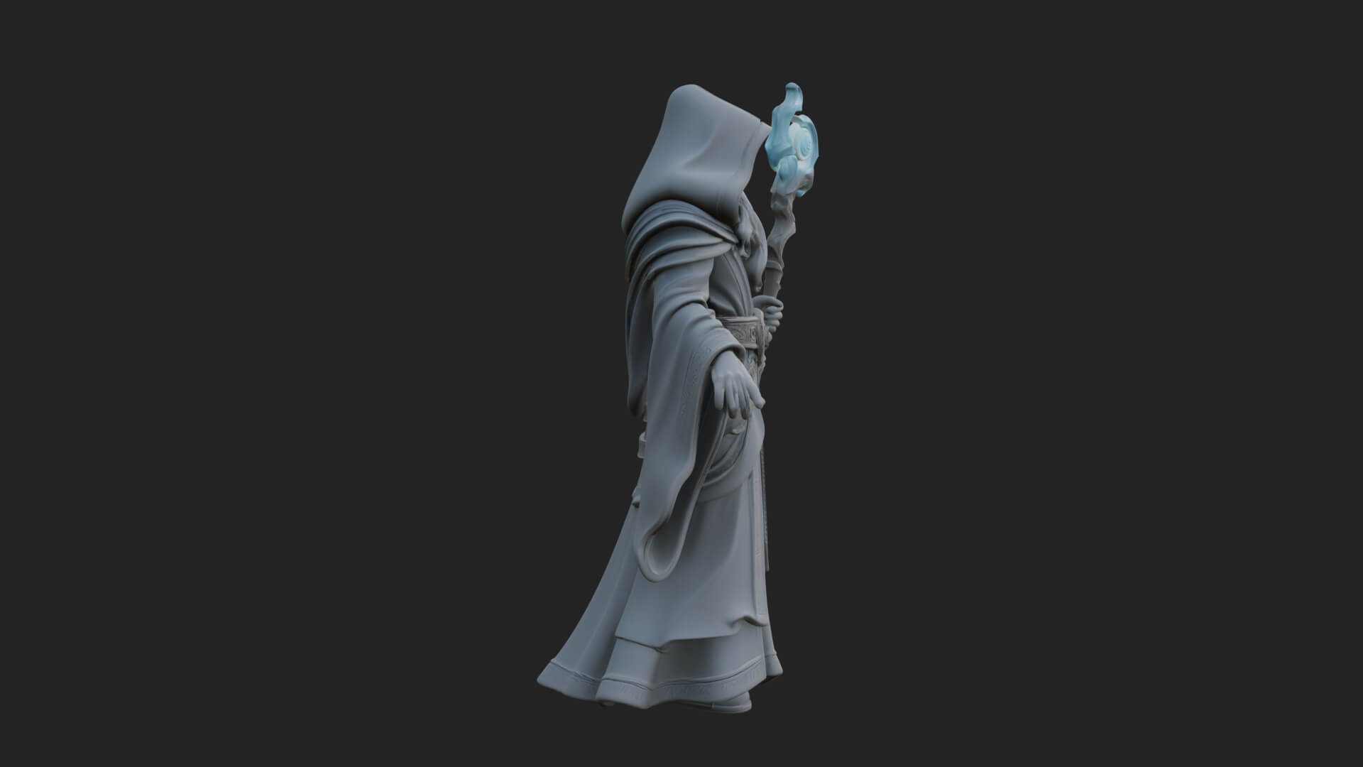 Hooded Wizard with Staff Statue Design 11 3D Print Model 3D Model
