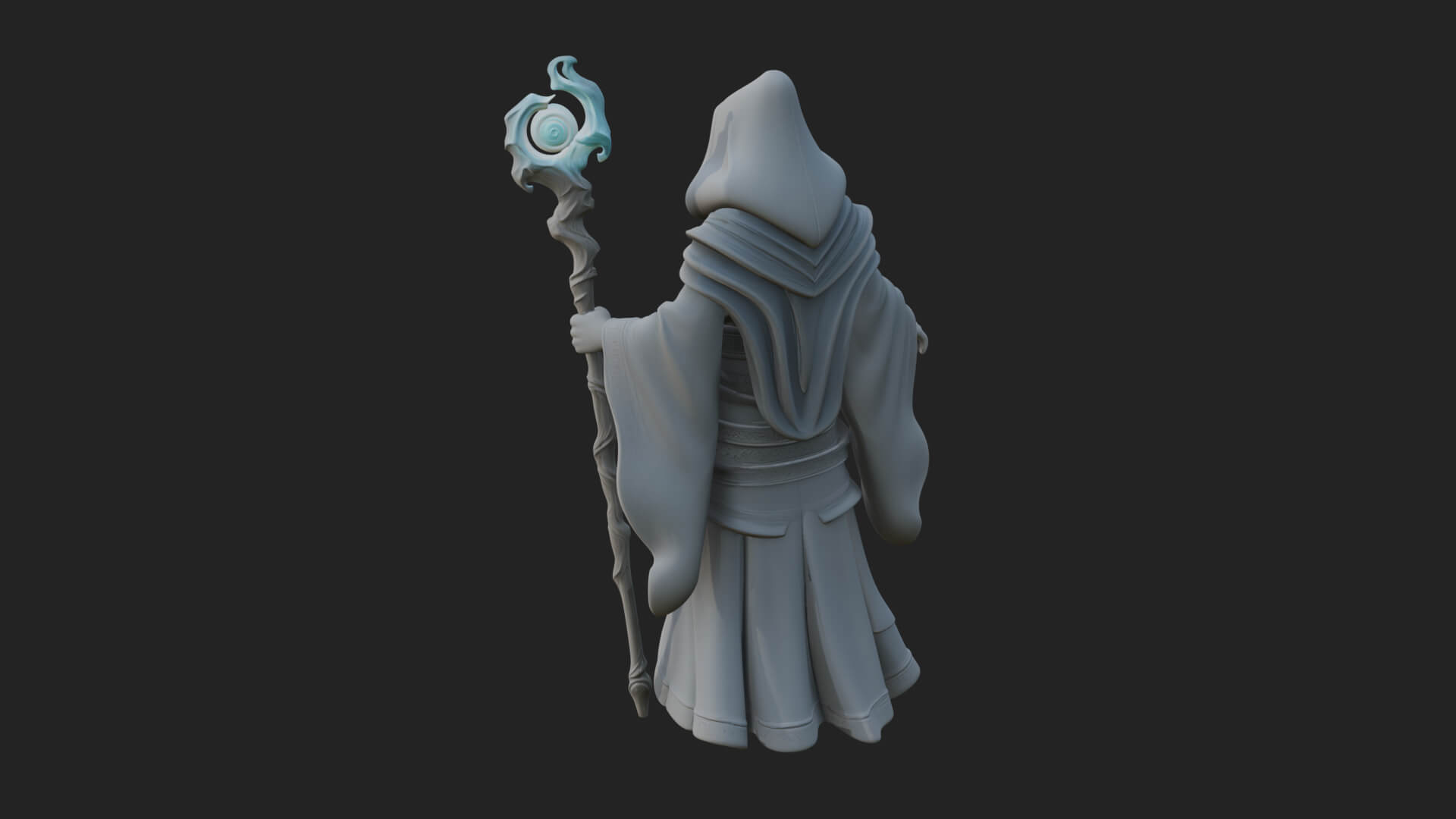 Hooded Wizard with Staff Statue Design 11 3D Print Model 3D Model