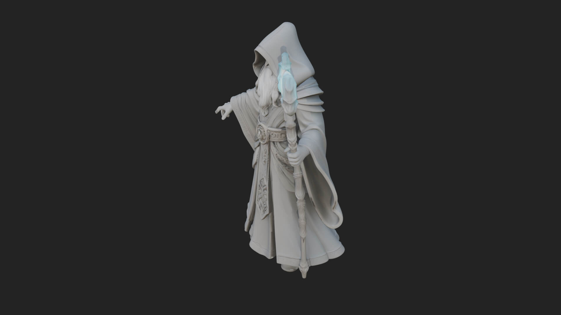 Hooded Wizard with Staff Statue Design 11 3D Print Model 3D Model