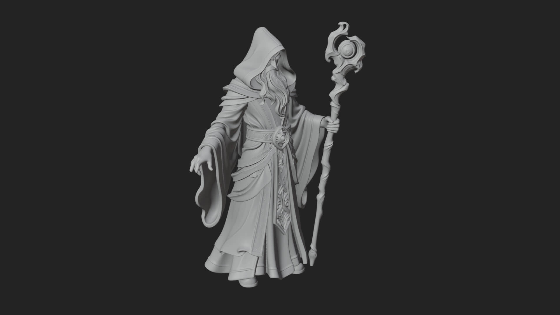 Hooded Wizard with Staff Statue Design 11 3D Print Model 3D Model