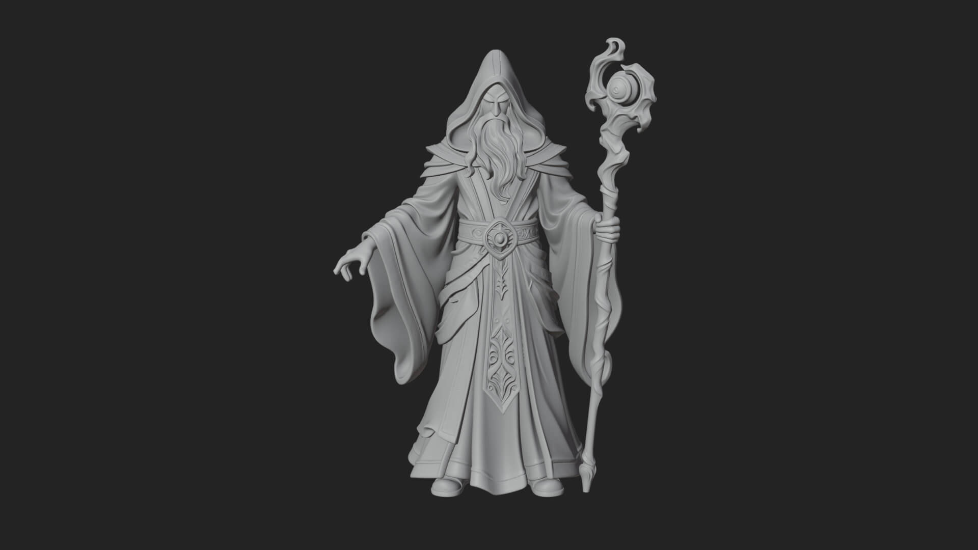 Hooded Wizard with Staff Statue Design 11 3D Print Model 3D Model