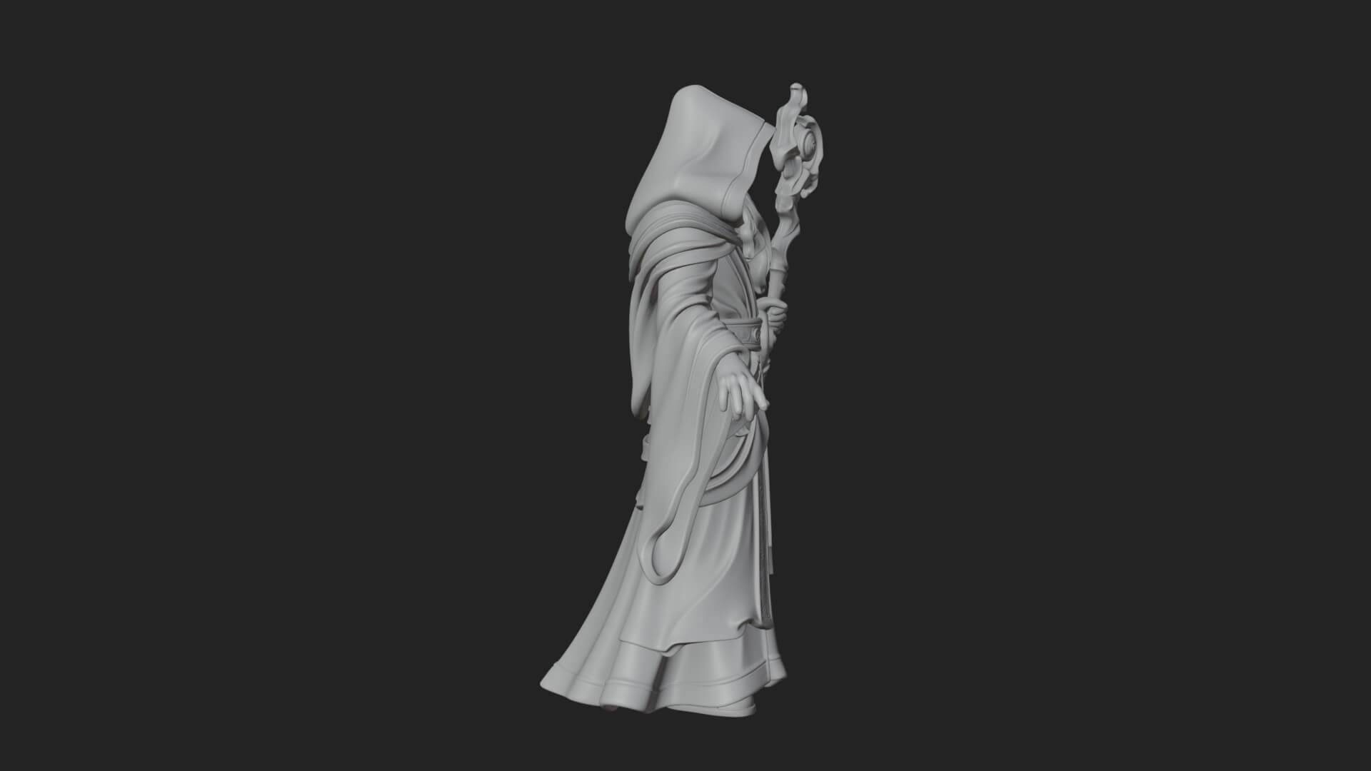 Hooded Wizard with Staff Statue Design 11 3D Print Model 3D Model