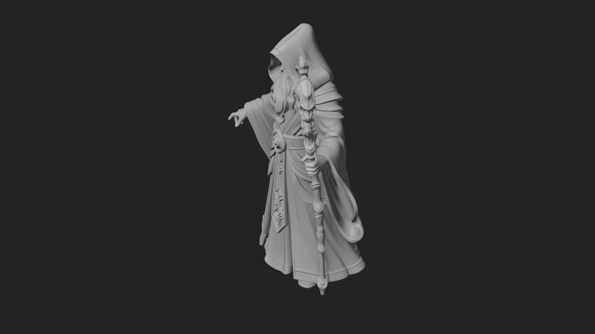 Hooded Wizard with Staff Statue Design 11 3D Print Model 3D Model